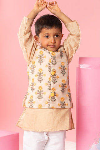 Embroidered Beige Jacket with Beige Kurta and Pyjama - Kirti Agarwal
