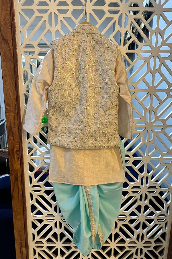 Embroidered Jacket with Beige Kurta and Dhoti - Kirti Agarwal