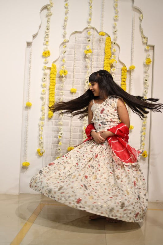 Embroidered Lahenga with beaded crop top and dupatta - Kirti Agarwal