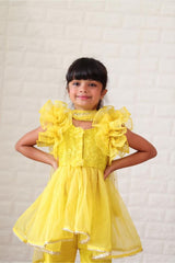 Embroidered top with up down pattern and frilled duppata and bottom - Kirti Agarwal