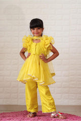 Embroidered top with up down pattern and frilled duppata and bottom - Kirti Agarwal
