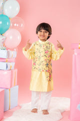 Ethnic Floral Embroidered Yellow Jacket Style Kurta With Pyjama - Kirti Agarwal