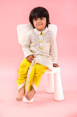 Faux Mirror Work And Thread Embroidered Ethnic Kurta With Lemon Yellow Dhoti - Kirti Agarwal
