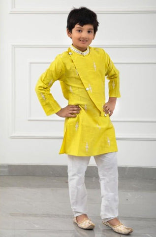 Flap style Yellow Kurta with Pyjama - Kirti Agarwal