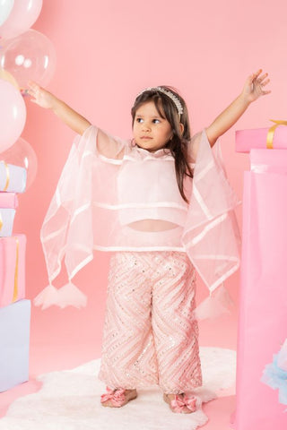 Flarry organza cape with crop top and embroidered pants - Kirti Agarwal