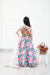 Floral Modal satin based crop top with Lahenga and Dupatta - Kirti Agarwal