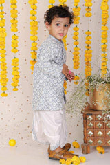 Floral Thread Embroidered Grey Kurta And Dhoti - Kirti Agarwal