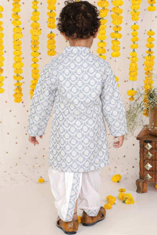 Floral Thread Embroidered Grey Kurta And Dhoti - Kirti Agarwal