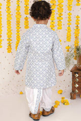 Floral Thread Embroidered Grey Kurta And Dhoti - Kirti Agarwal