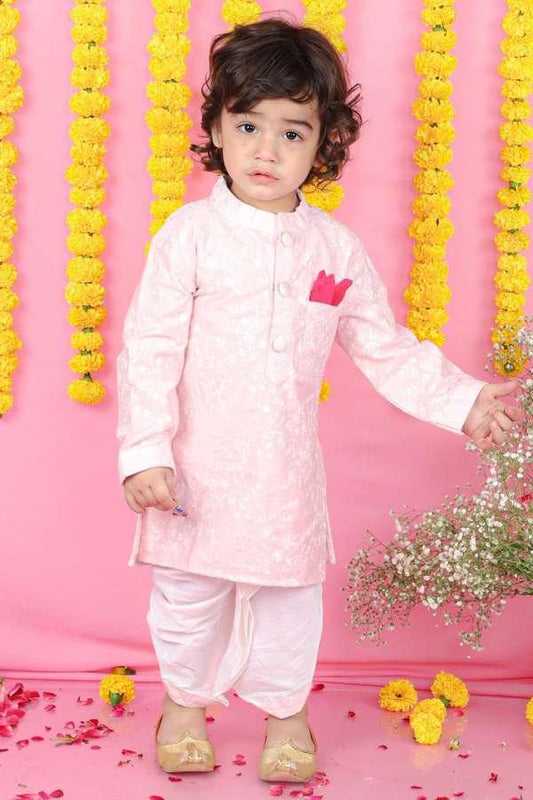 Floral Thread Embroidered Pink Kurta With Dhoti - Kirti Agarwal