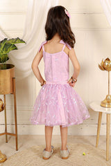 Flower embroidered crop top with lavender embroidered net skirt - Kirti Agarwal