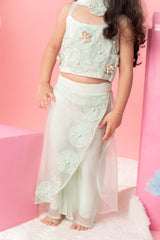 Flower Embroidered sea green crop top with Layered Palazzo - Kirti Agarwal