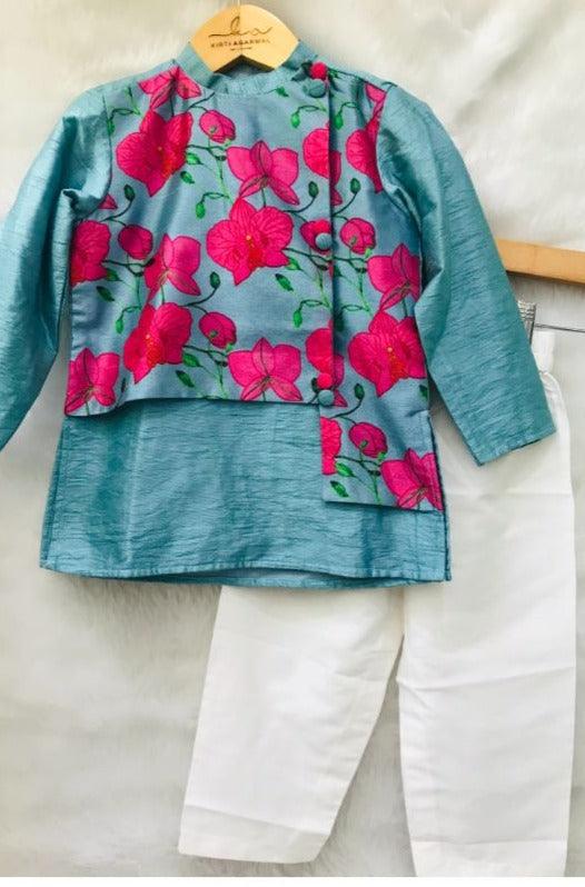 Flower Print Jacket style Kurta and Pajama - Kirti Agarwal