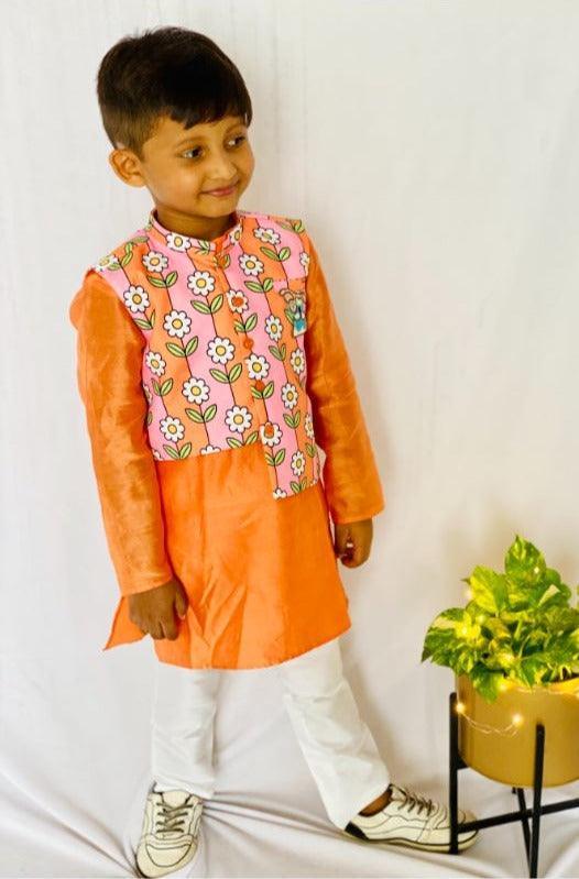 Flower Print Jacket with Kurta and Pajama - Kirti Agarwal