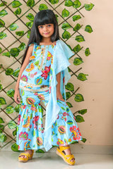 Flower Print Short Kurta with Sharara and Dupatta - Kirti Agarwal