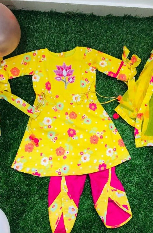 Flower Printed Kurta with Dhoti and Dupatta - Kirti Agarwal