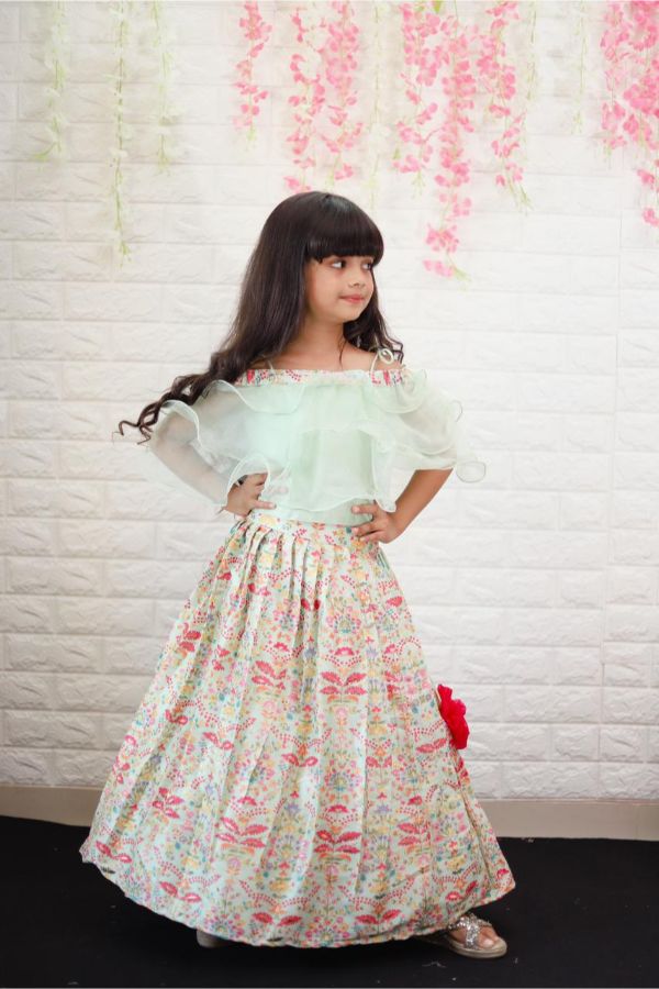 Frilled Top with heavy Embroidered Pleated Ghagra - Kirti Agarwal