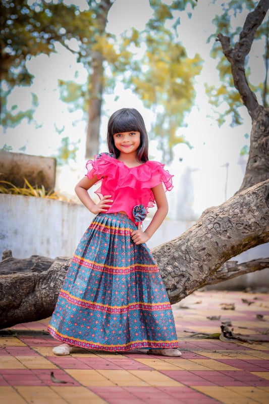 Frilled Top With Printed Ghagara - Kirti Agarwal