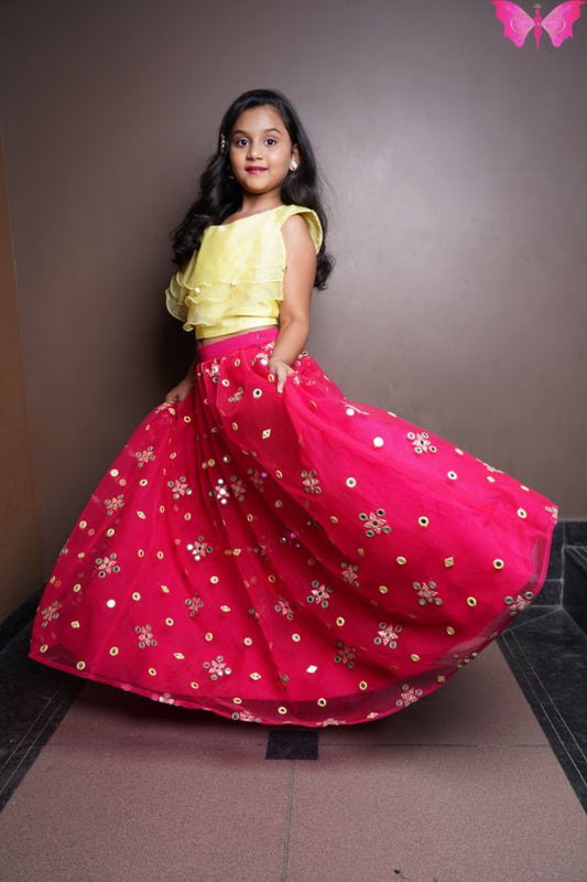 Frilly Top And Mirror Work Lehenga - Kirti Agarwal