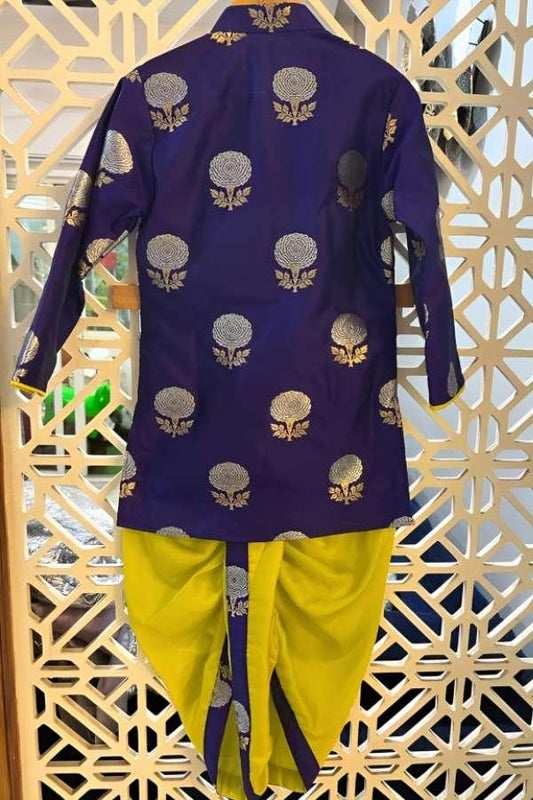 Glorious Purple Brocade Kurta And Yellow Dhoti - Kirti Agarwal