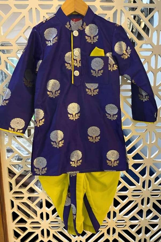 Glorious Purple Brocade Kurta And Yellow Dhoti - Kirti Agarwal