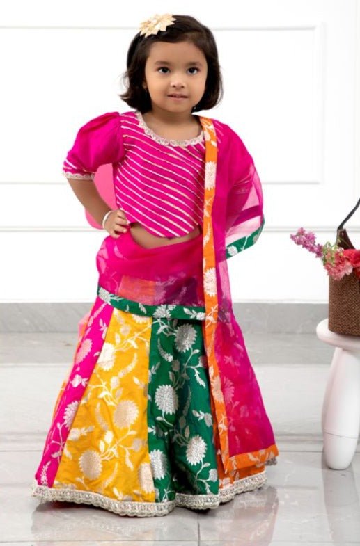 Glorious Rani Pink Gota Lace Work Top And Multicolour Brocade Lehenga With Matching Dupatta - Kirti Agarwal