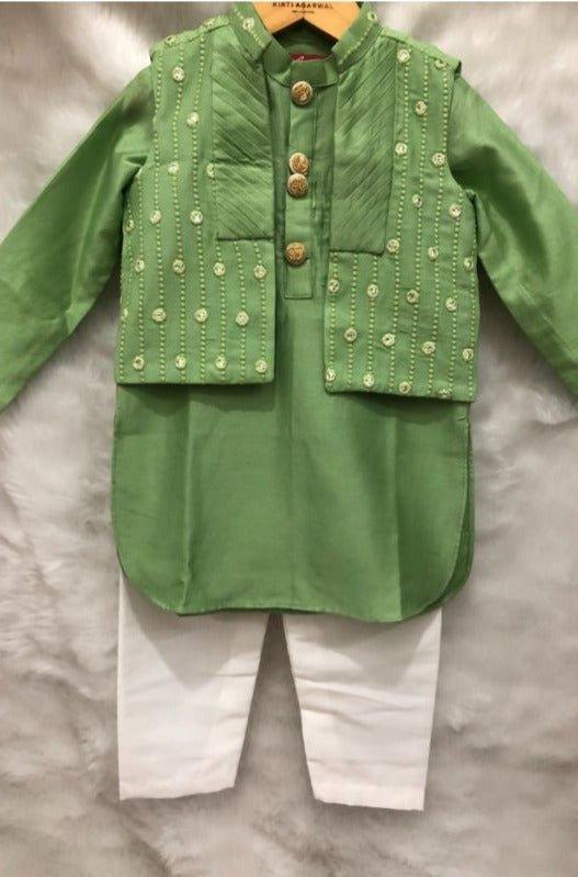 Green Embroidered Bandi with Kurta and Chudidar - Kirti Agarwal