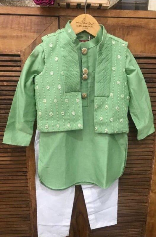 Green Embroidered Bandi with Kurta and Chudidar - Kirti Agarwal