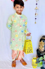 Green Embroidered Kurta with Dark Peach Dhoti - Kirti Agarwal