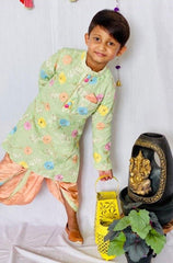 Green Embroidered Kurta with Dark Peach Dhoti - Kirti Agarwal