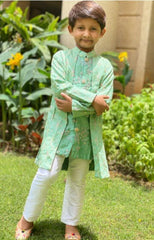 Green Embroidered Kurta with offwhite Chudidar - Kirti Agarwal