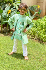 Green Embroidered Kurta with offwhite Chudidar - Kirti Agarwal