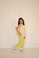 Green embroidered short kurta with dhoti salwar and dupatta - Kirti Agarwal