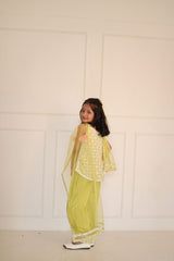 Green embroidered short kurta with dhoti salwar and dupatta - Kirti Agarwal