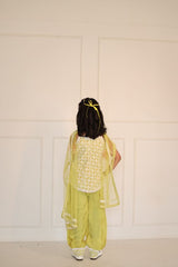 Green embroidered short kurta with dhoti salwar and dupatta - Kirti Agarwal
