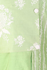 Green Kurta With Floral Thread Embroidered Asymmetric Attached Jacket And Pyjama - Kirti Agarwal