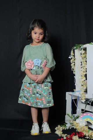 Green Peplum top with Butterfly Skirt - Kirti Agarwal