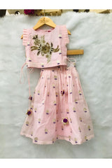 Hand Work Embroidered Top with Pleated Silk Skirt - Kirti Agarwal