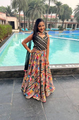 Heavy Embroidered Lahenga with gota lace crop top and Dupatta - Kirti Agarwal