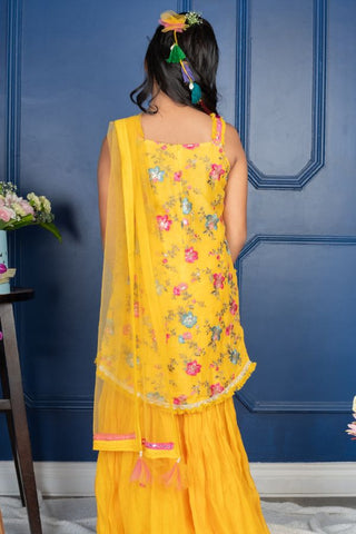 Heavy embroidery on Yellow Kurta with Sharara - Kirti Agarwal