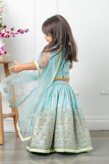 Heavy pita work lahenga with dupatta attached to top - Kirti Agarwal