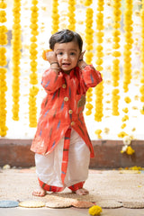 Ikkat print front open kurta with dhoti - Kirti Agarwal