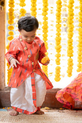 Ikkat print front open kurta with dhoti - Kirti Agarwal
