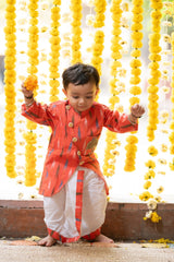 Ikkat print front open kurta with dhoti - Kirti Agarwal