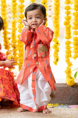 Ikkat print front open kurta with dhoti - Kirti Agarwal