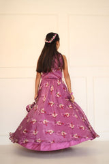 Lavender Printed Organza Ghagra with crop top and Potli - Kirti Agarwal