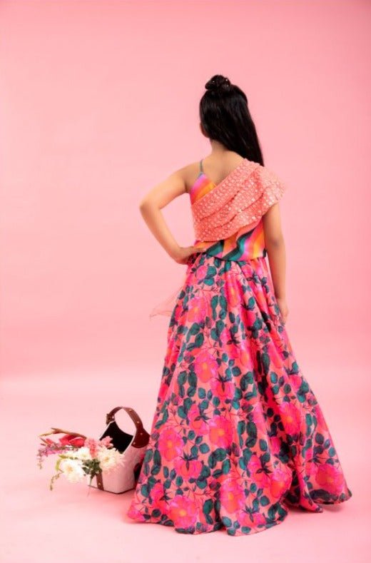 Layered Cape with Crop Top with Floral Lahenga - Kirti Agarwal