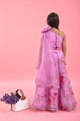 Lilac Pleated Rose Drape Top And Floral Embroidered Lehenga - Kirti Agarwal