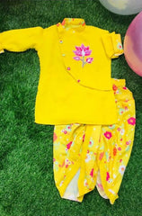 Lotus Embroidered Kurta with Printed Dhoti - Kirti Agarwal