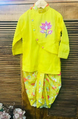 Lotus Embroidered Kurta with Printed Dhoti - Kirti Agarwal